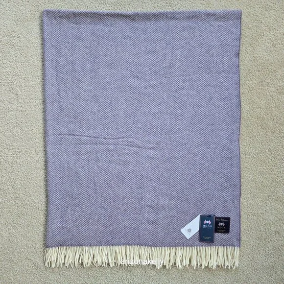 NWT Moon Merino Wool Herringbone Throw Blanket Purple Clover - Picture 3 of 15